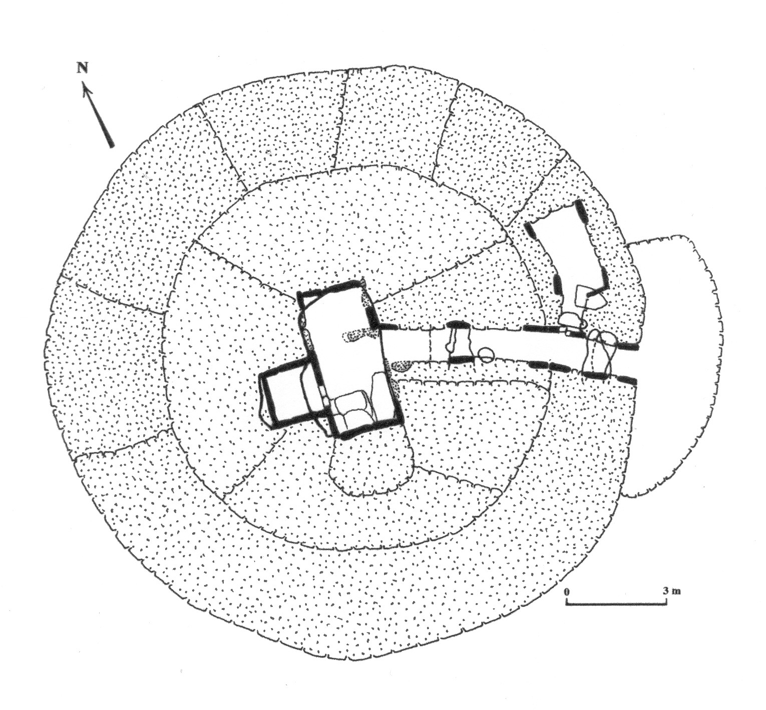 Plan reconstitué du tumulus B de la nécropole de la Boixe à Vervant (Charente)