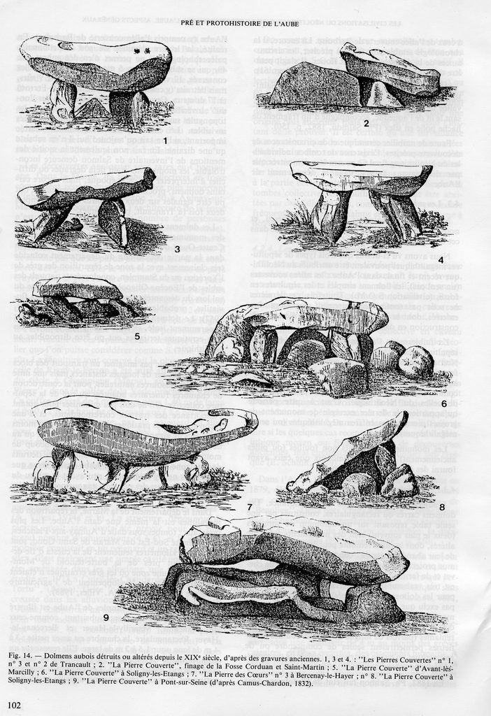 Dolmens du département de l’Aube détruits depuis le 19e siècle.