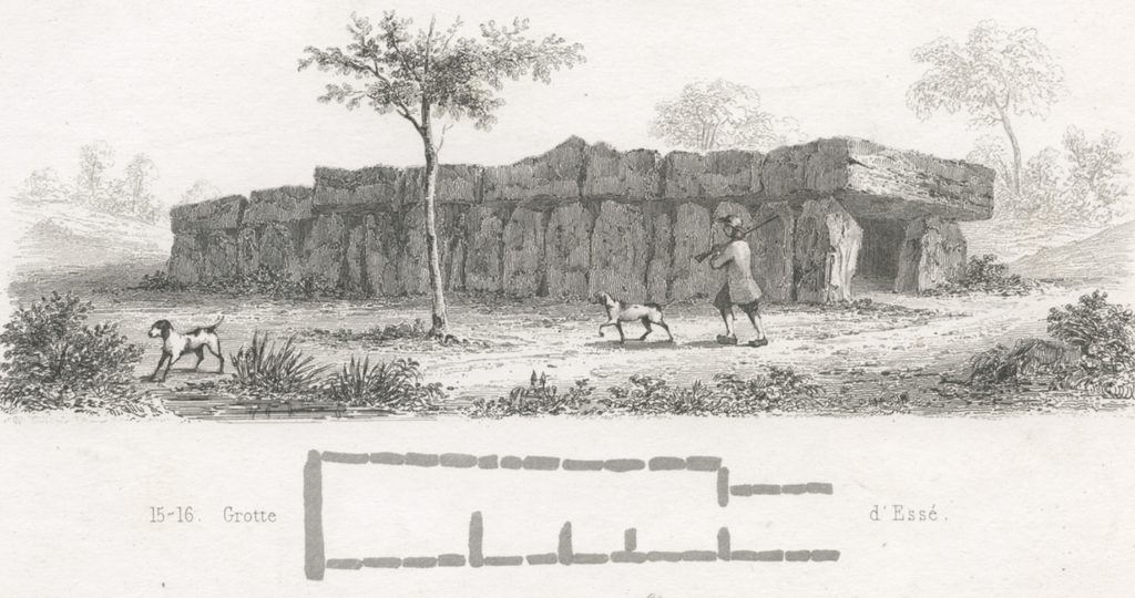 Ancienne gravure représentant l’allée couverte de la Roche-aux-Fées à Essé (Ille-et-Vilaine)