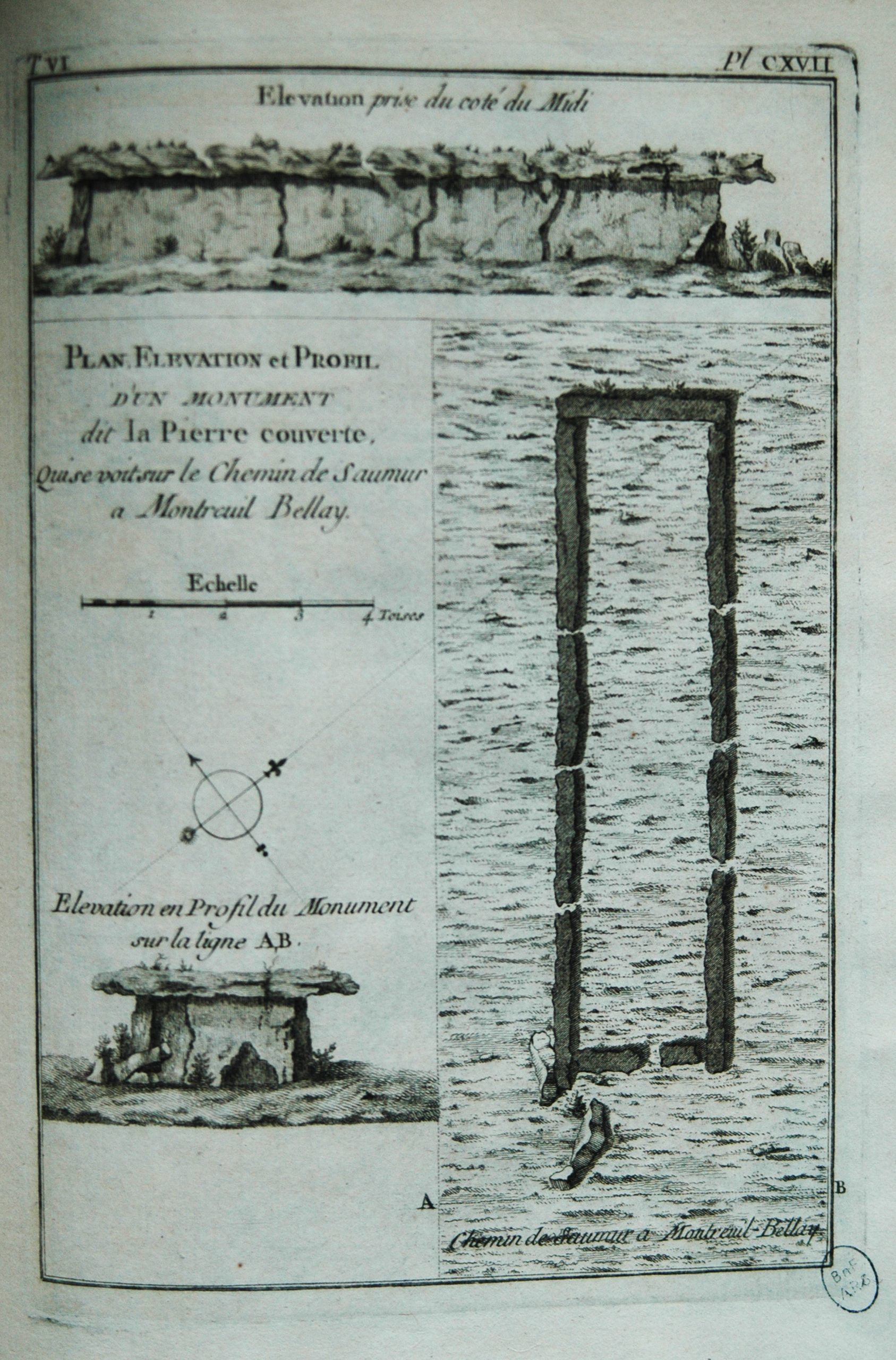 Plan de 1752 du dolmen de Bagneux à Saumur (Maine-et-Loire)