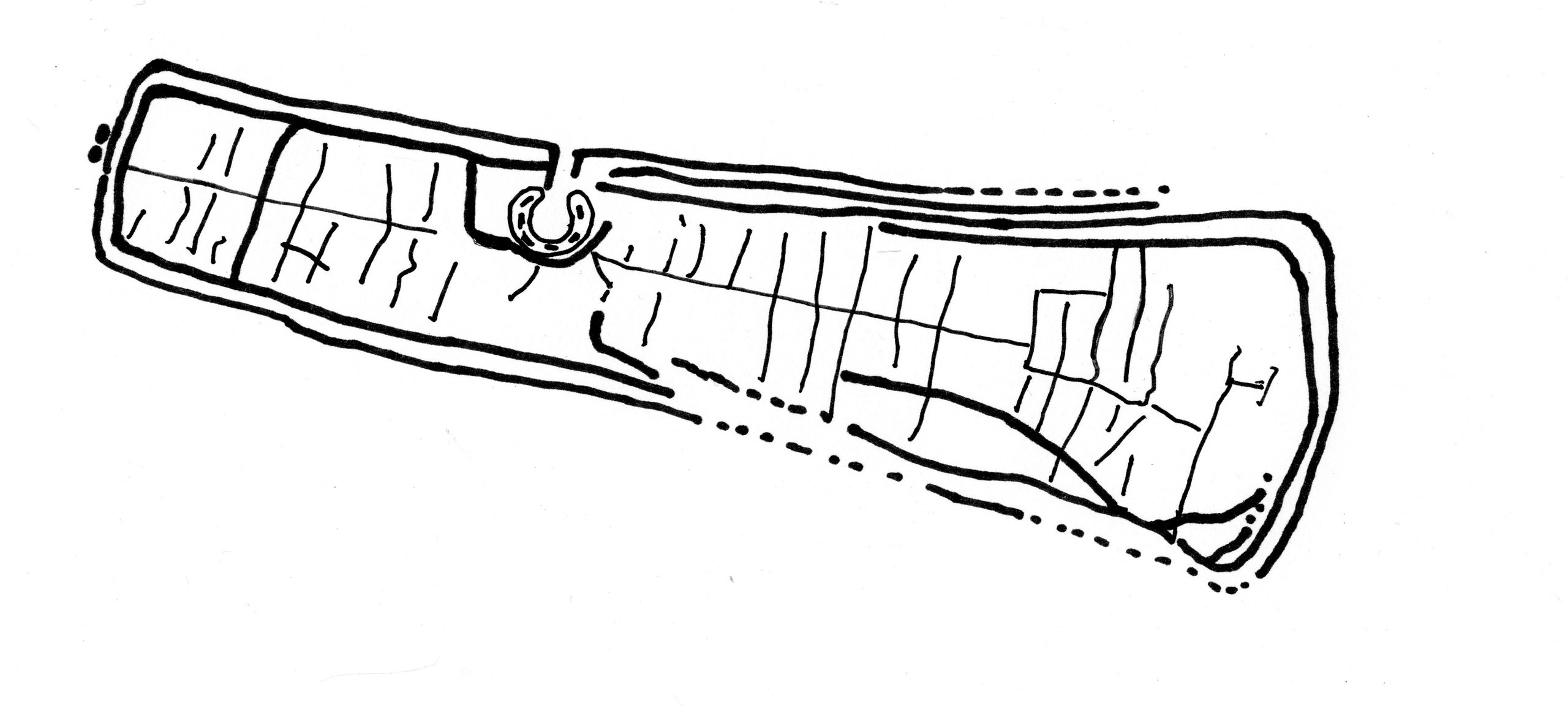 Plan succinct du long tumulus de Colombiers-sur-Seulles (Calvados)