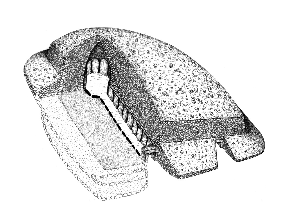 Tentative de reconstitution du cairn du Pey de Fontaine à Le Bernard (Vendée)