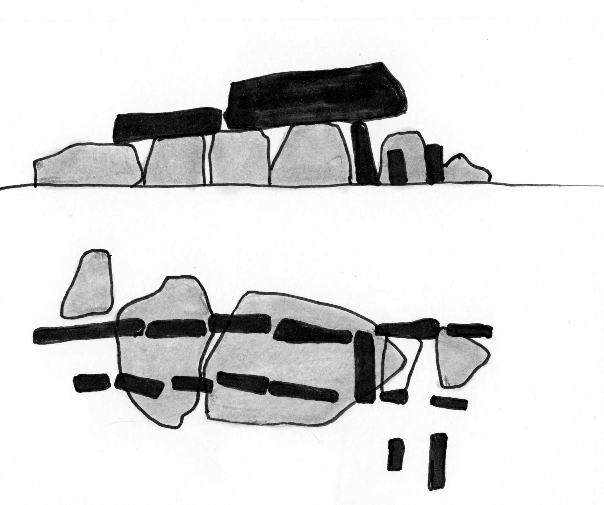 Plan théorique de l’allée couverte de la Pierre Folle à Montguyon (Charente-Maritime)