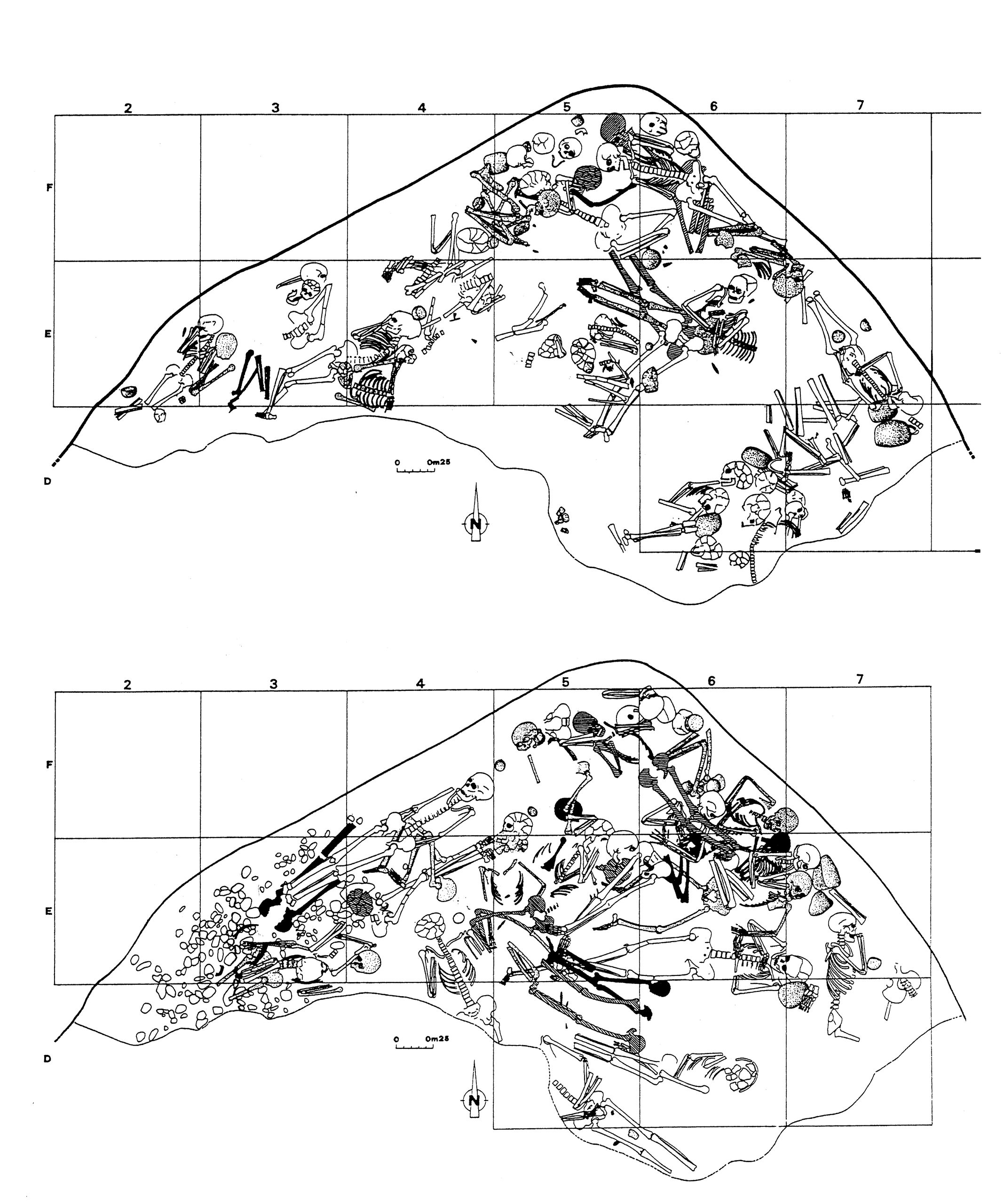 Plan de deux couches funéraires de l'hypogée des Crottes à Roaix (Vaucluse)